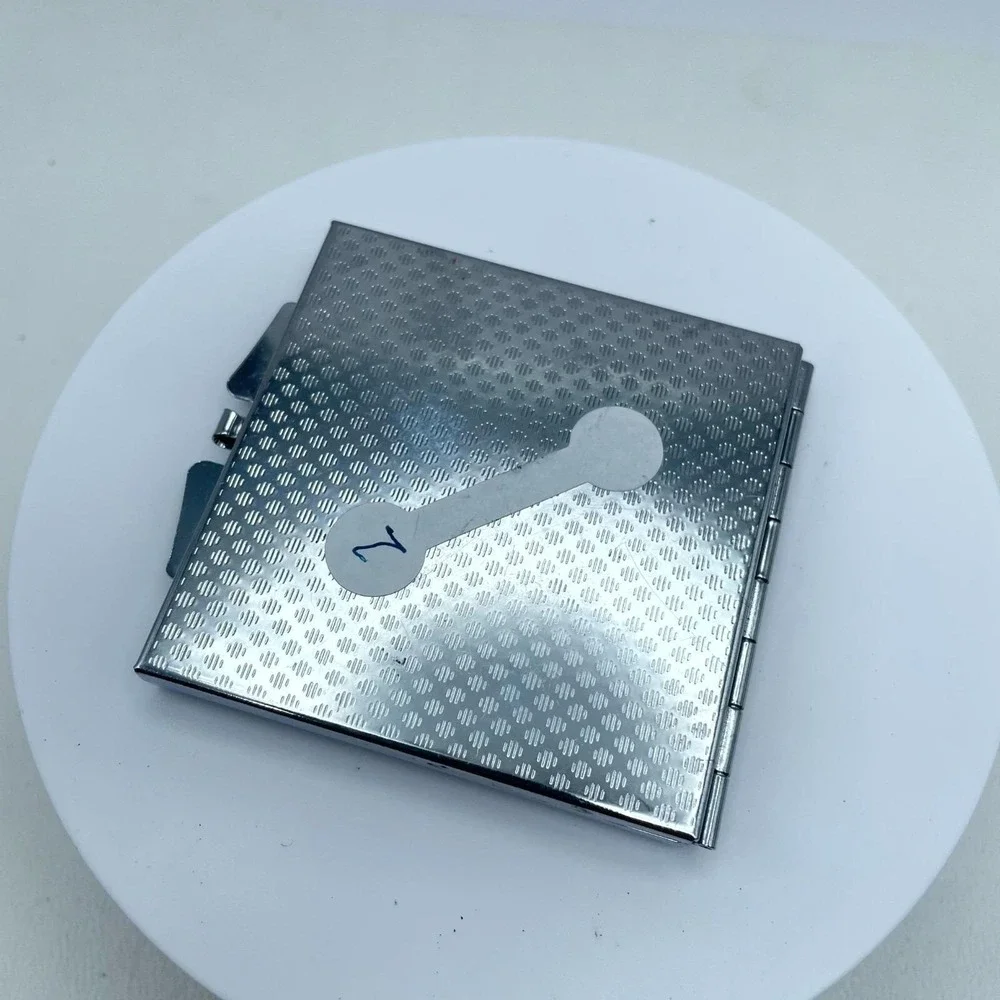 Classic Silver-Tone Rhinestones Embellished Square Compact Pocket Makeup Mirror